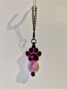 Pink & Black Paw Print Cup Charm with Iridescent Multicolored Bead